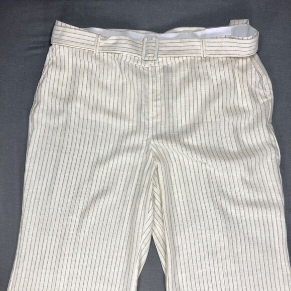 Lane Bryant Linen Dress Pants Womens 26 Cream Striped Belted Wide Leg Comfy New - Picture 3 of 16